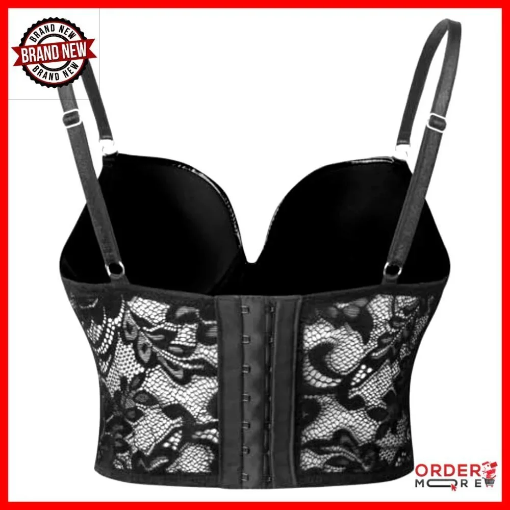 Punk Gothic PU Leather Push Up Corset Bustier Crop Top Lingerie Y2K